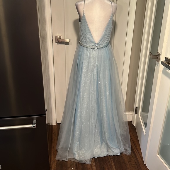 Mac Duggal Spaghetti Strap Plunging Neck Dress Size 10 Bridesmaid Prom Flawed - Picture 5 of 7